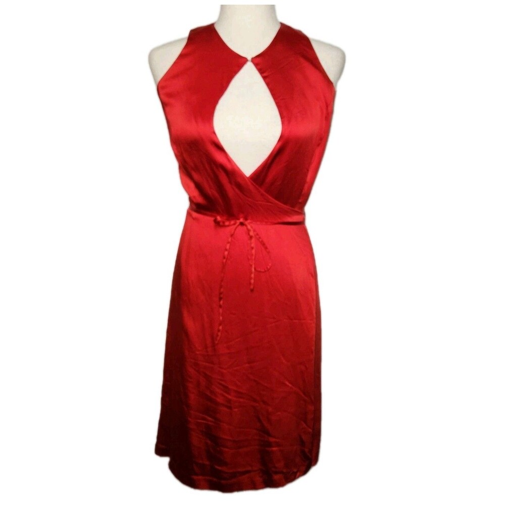 Victor Alfaro Red Satin Keyhole Wrap Dress Size 6